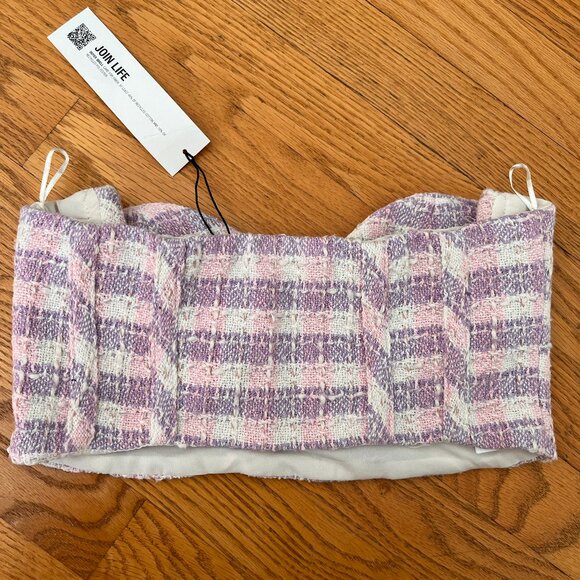 Zara Tweed Corset Crop Top Purple/Pink/White plaid pattern l Zip side and lined - Picture 6 of 10